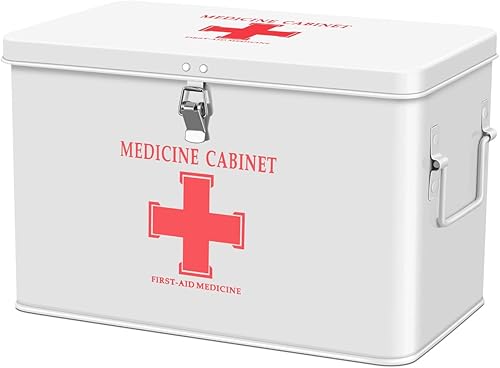 Miniatura 15 de Caja de medicamentos Flexzion, botiquín de farmacia para el hogar, 33 x 21 x 19 cm, almacenamiento de medicamentos de metal para emergencia, Rosa