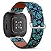 CJBROES Replacement Leather Watch Band, Compatible with Fitbit Versa 3 and Fitbit Sense of Wristband Bracelet Accessory - Cartoon Turquoise