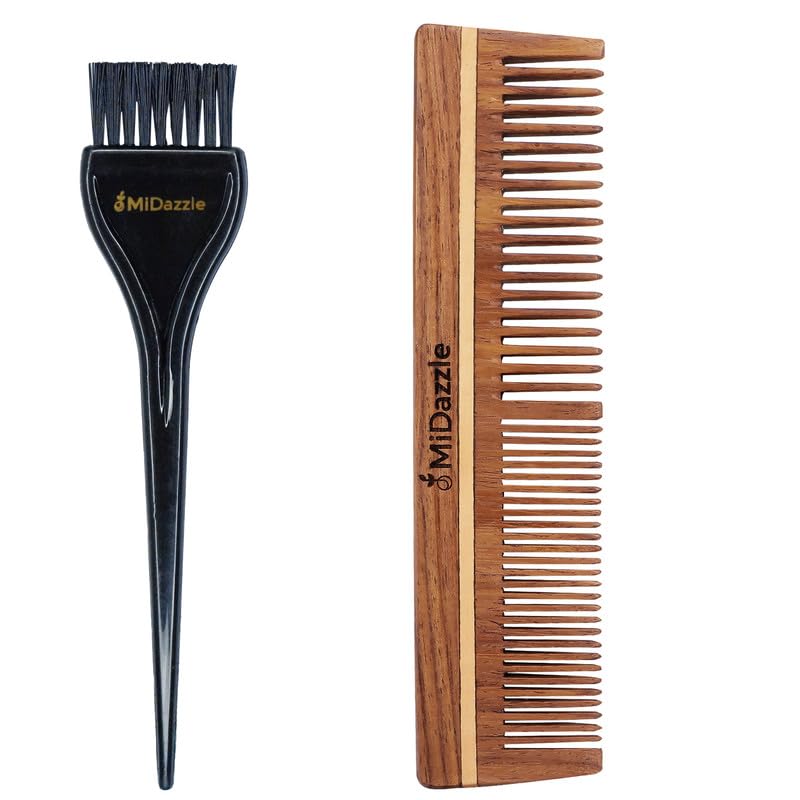 Image of Midazzle Hair Dye Brush With Organic Sheesham Wood Comb- Set Of 2