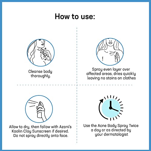 Azani Acne Body Spray | Eliminates Cystic, Hormonal, & Severe Acne In Chest, Shoulder, Neck, Thigh & Back | 2% Salicylic Acid | Women & Men, 1.69 Oz | 100% Vegan And Cruelty Free #TOP7