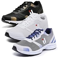 Kit Tênis Masculino Caminhada 3 Pares Easy Confortável Combo Academia (Dourado+Branco+Cinza, BR, Adulto, Numérico, 42)