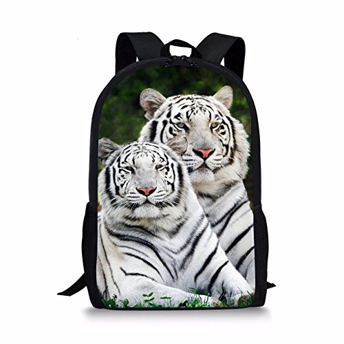 Tiger 3D Print Kids Backpacks for Girls Boys School Bags Bookbags for Children White