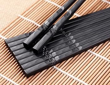 RIANZ Reusable Fiber Glass Alloy Chopsticks Japanese Style Lightweight Non-Slip Chop Sticks - Black (2 Pairs)