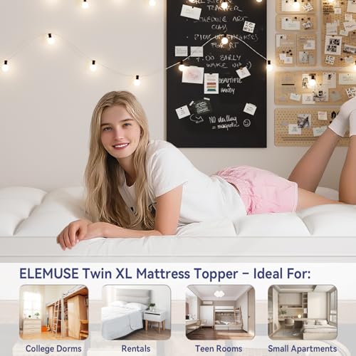 Image of ELEMUSE Cooling Twin XL Mattress Topper for College Dorm, Thick Extra Long Twin Mattress Pad Cover, Plush Breathable Pillowtop with 8-21 Inch Deep Pocket, Overfilled 3D Snow Down Alternative Filling | College dorm room essential for girls&guys, overfilled filling adds plush comfort, deep pocket design fits twin xl mattresses