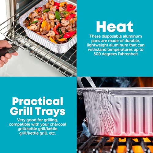 Image of 8x8 Disposable Aluminum Pans - 100 Pack Foil Pans For Cooking, Baking Cakes, Roasting & Homemade Breads - Disposable Food Containers