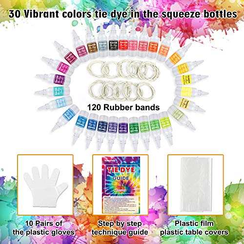 Vanstek 30 Colors Tie Dye Kit, Tie Dye Shirt Fabric Dye For Women, Kids, Men, With Rubber Bands, Gloves, Plastic Film And Table Covers For Family Friends Groups Party Supplies #TOP1
