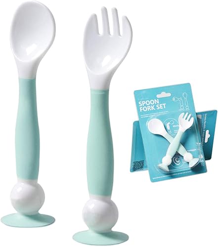 ResArea Juego de cuchara y tenedor de silicona de grado alimenticio, apto para niños, utensilios para niños pequeños, color azul