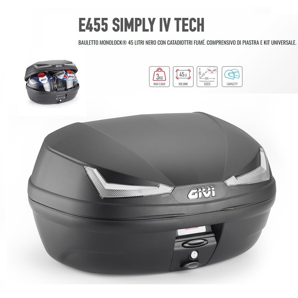 Compatible avec 1450 Electra Glide Ultra Classic EFI Coffre TOPCASE Moto Scooter Valise MONOLOCK 45L Noir avec Plaque ET KIT DE Fixation sur Votre Porte-Bagages