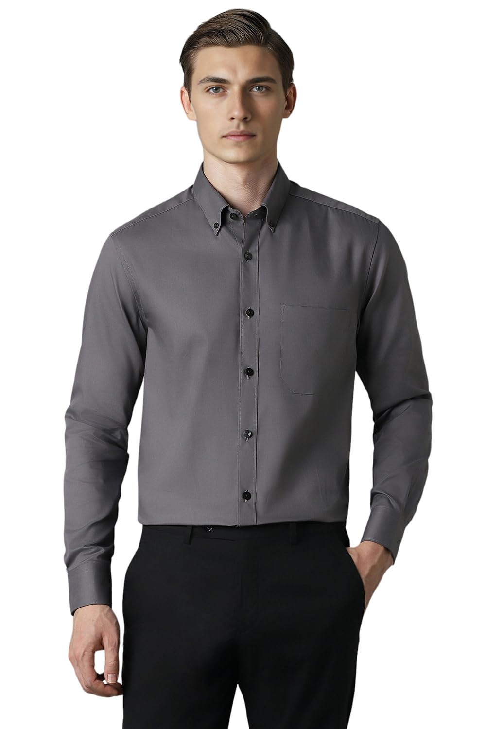 Louis Philippe Men’s Regular Fit Easy to Iron Everyday wear Premium Cotton Full Sleeve Solid Formal Shirt