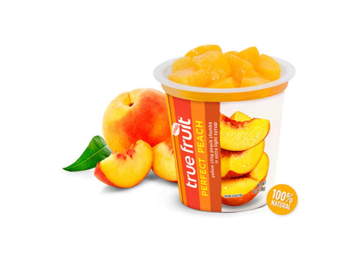 SundiaTrue Fruit Perfect Peach with Lid, 7 Ounce -- 12 per case.