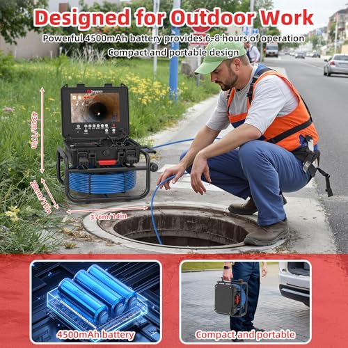 Image of Sanyipace Sewer Camera Self-Leveling 165FT /50M, 512Hz Sonde, Distance Counter, 5-Level Adjustable Brightness, 4500mAh Battery, IP68 Waterproof Pipe Camera for Drain Snake, Plumbing, Duct, Plumber
