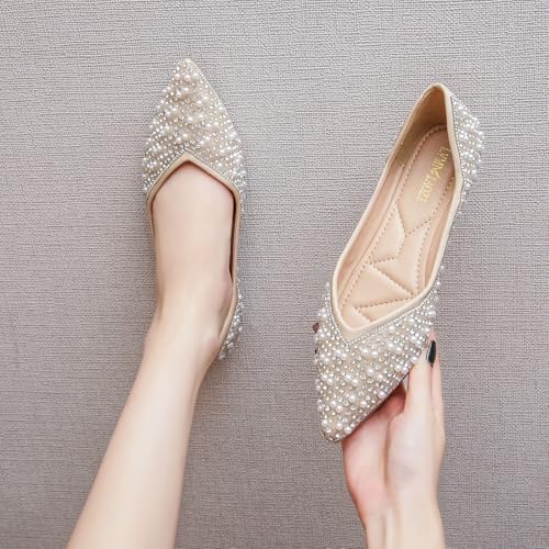 Pearl Flats for Women Pointed Toe Bridal Wedding Dressy Flats with Rhinestones4