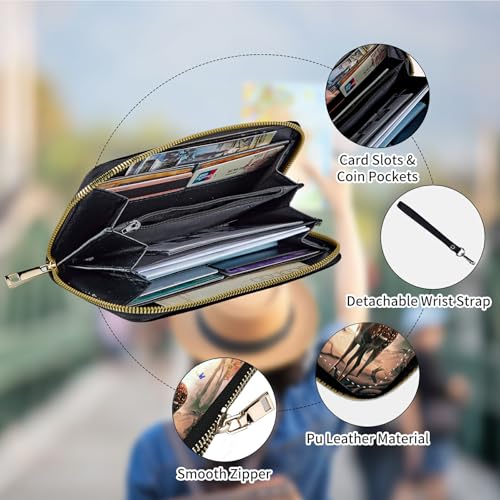 RFID Blocking Wristlet Wallet for Women – Slim PU Leather Zipper Clutch, Cute Credit Card Holder Purse with Wrist Strap for Ladies,A Beautiful Deer4