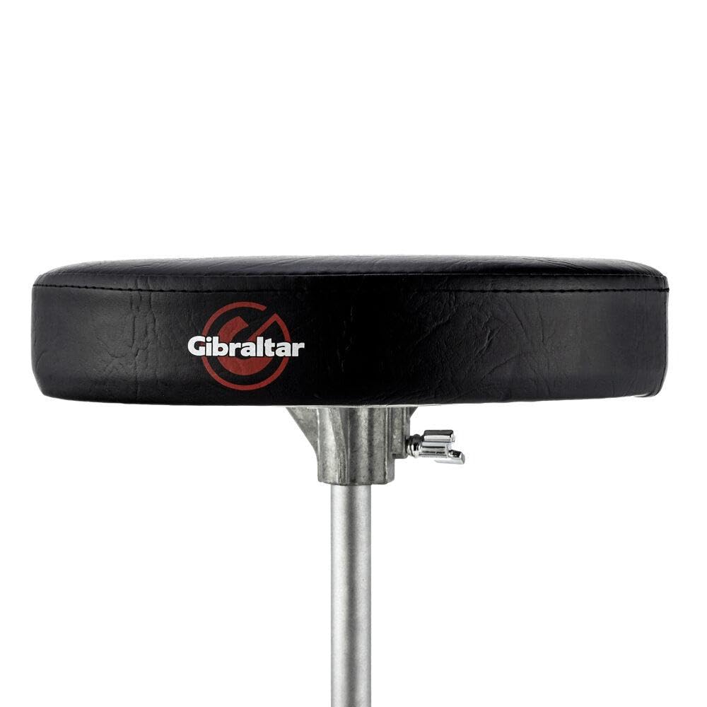 Taburete de tambor Gibraltar Serie 5000 (diámetro del asiento redondo: 33 cm, asiento de vinilo, bloqueo de memoria, ajuste de altura infinito, pies de goma ""Super Foot"")