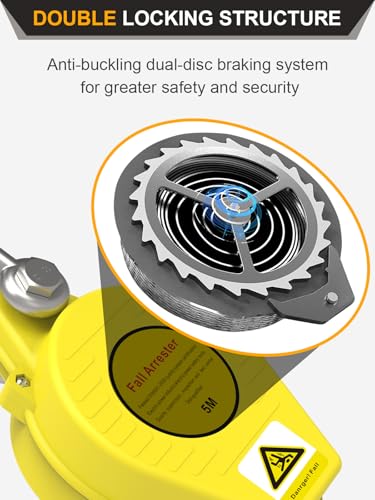 Image of 16FT Self Retracting Lifeline, Heavy Duty Fall Arrest Safety Lanyard, Dual Alloy Steel Hooks, ANSI /OSHA Compliant, Steel Wire Rope, SRL for Roofing & Construction PPE Gear