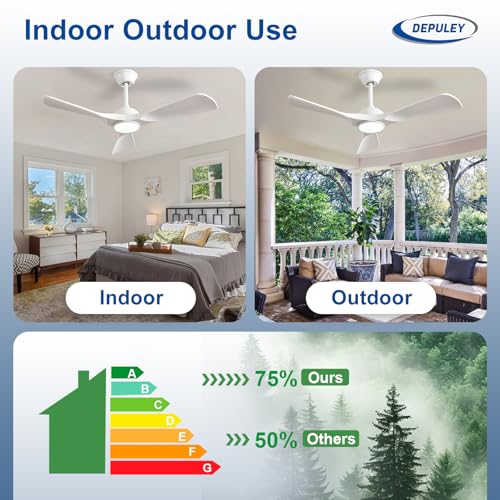 Image of Depuley 42-Inch Ceiling Fan with Light: White 3 Blade Outdoor Fans for Patios - Dimmable Indoor Ceiling Fan with Remote Control Fandelier for Bedroom Ultra Quiet DC Motor Reversible 6 Speed