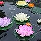 SEWACC 5 Stücke Künstliche Schwimmende Lotusblumen, Realistische Eva Seerosen mit Lotusblättern, Für Garten Terrasse Teich Dekoratio, 10cm