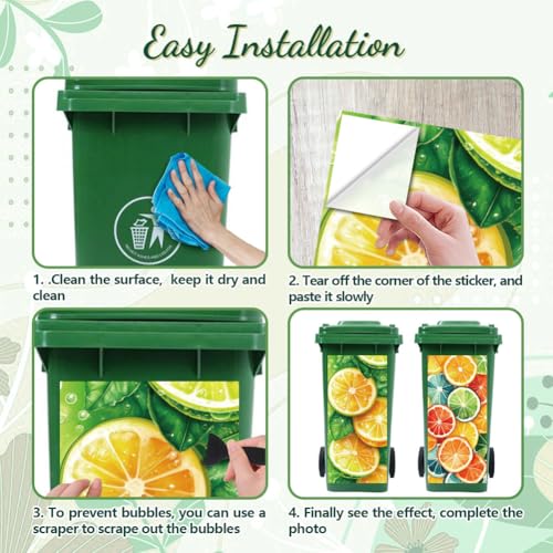 Image of Peacoblue Wheelie Bin Stickers 2 Sheets Lemon Slices Sticky Dustbin Stickers Decals, 15 inch x 32 inch Waterproof Large Wraps for Trash Cans Bins Fridges Door Wall Garden Outdoor Indoor Patio Decor
