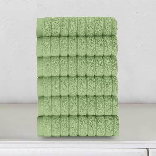 Image of Elegant Comfort 100% Turkish Cotton Corduroy Ribbed Luxury Washcloths 6 Pack Soft 13 x 13 Inch - Higly Absorbent, Durable, Quick Dry, Spa Premium Hotel Quality for Bathroom or Travel, Sage
