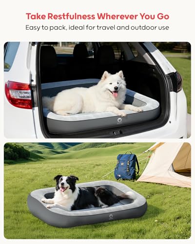 QPAU Cuccia gonfiabile per cani con lati, letto per animali domestici lavabile per viaggi, campeggio e casa, impermeabile portatile con pompa e borsa per cani di taglia piccola, media e grande - Immagine 2