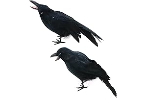 Halloween Realistic Crow, 9.84" Extra Large Black Feathered Standing Crow for Decorations Birds