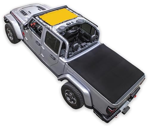 SPIDERWEBSHADE Original JT 4-Door Half Sunshade Top (2018-2026) Compatible with Jeep Wrangler JT Gladiator Rubicon Sahara Sport All Trims - Airbag Safe - USA Made - 10 Year Warranty (Yellow)