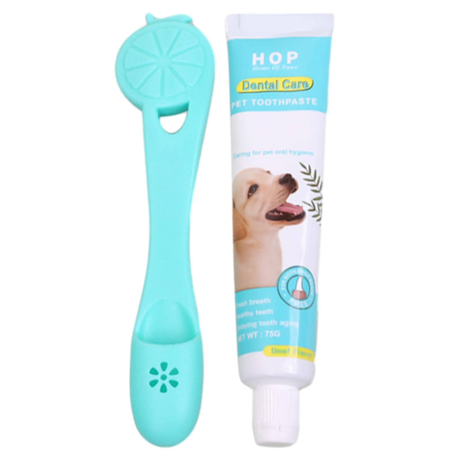 Dog Toothbrush and Toothpaste, Effective Natural Meat Extract Toothpaste for Dogs, Silicone Dog Toothbrush Kit in Finger Sleeve Design