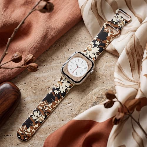Image of Floral Band Compatible with Apple Watch Bands for Women 40mm 42mm 41mm 38mm 44mm 45mm 46mm 49mm, Cute Pattern Flower Soft Silicone Sport Strap for iWatch Series Ultra 11 10 SE 9 8 7 6 5 4 3 2