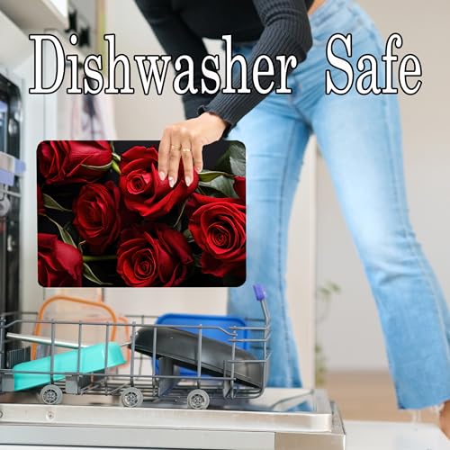 Tabla de cortar de vidrio templado rectangular decorativa con diseño de rosas rojas miniatura 6