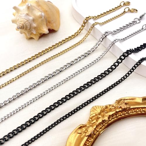 Image of Silver Ankle Bracelets for Women Waterproof Stainless Steel Anklet Adjustable Layered Cuban Silver Anklets Set Summer Beach Foot Jewelry Gift