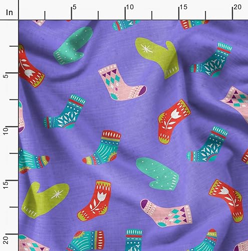 Image of Soimoi Purple Viscose Chiffon Fabric Socks & Gloves Folk Art Fabric Prints By Meter 42 Inch Wide
