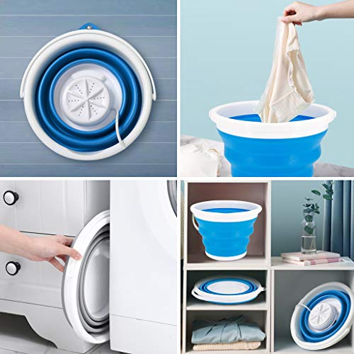 Mini Washing Machine, Formemory Portable Folding Bucket Turbo Ultrasonic Washing Machine Personal Travel Washing Machine with Remote Control for Lazy Magic Laundry Machine(Blue)