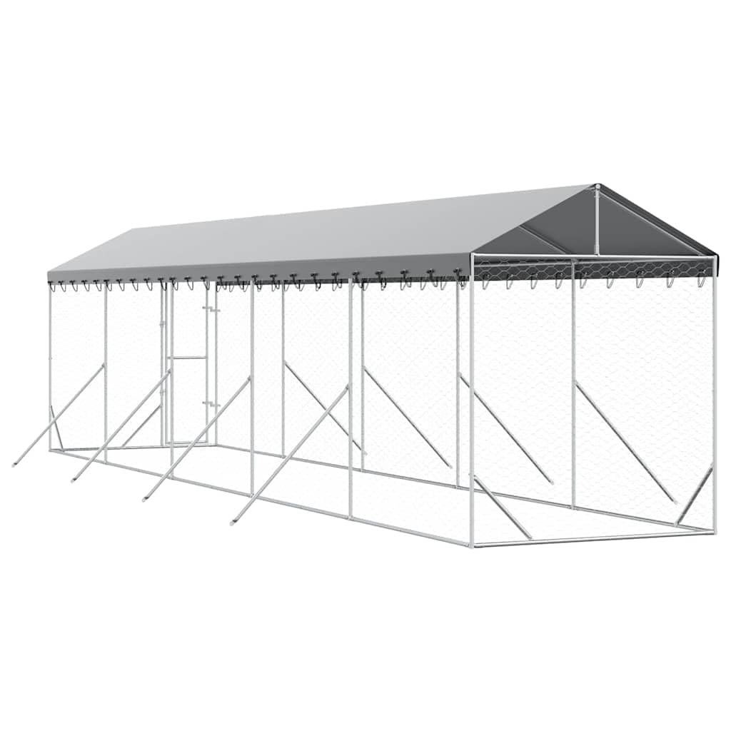 Perrera para perros con techo de acero galvanizado plateado, 2 x 10 x 2,5 m, resistente a la intemperie, plegable, con puerta con cierre, ideal para cachorros, jardín, camping, terraza y