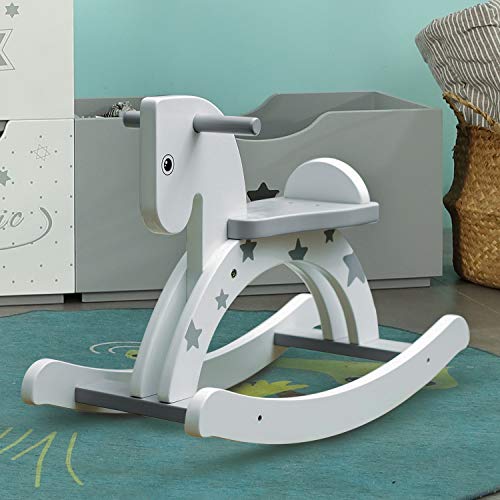 Labebe Baby Schaukelpferd Holz, Schaukelpferd Grau mit Stern für Baby 1-3 Jahre Alt, Schaukel Pferd/Schaukel Klein… – Bild 3