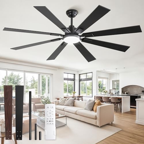 ZMISHIBO 65 Inch Ceiling Fans with Lights and Remote, Black