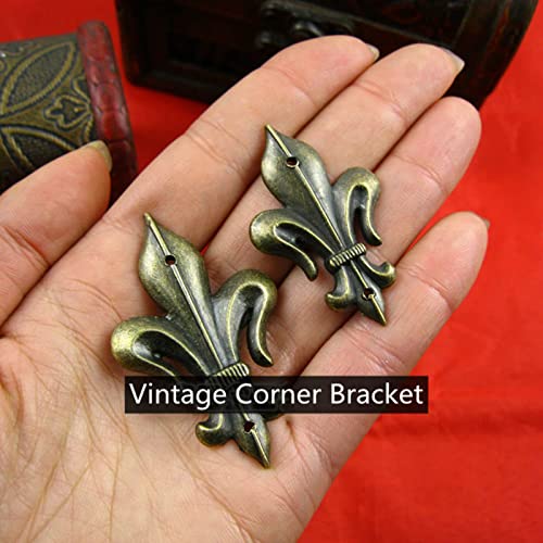dophee 12 Pack Vintage Feet Leg Corner Protectors, Metal Embellishments Box Guard Edge Cover, Antique Bronze Decorative Furniture Brackets with Nails for Cabinet Wooden Case Table Desk, 1.77"x1.1" - Image 3