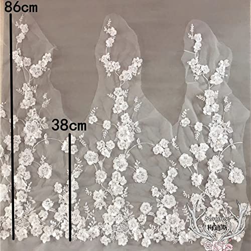 1 Yard 3D Pearl Beaded Flower Lace Trim White, Sewing Craft Accessories Petal Lace Fabric For Bridal Veil Wedding Bodice #TOP1