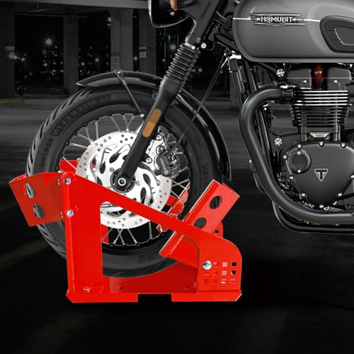 Jack Boss Motorcycle Wheel Chock, Motorcycle Stand Up to 1800 Lbs, Wide Range Less Than 6 Inch, 12 Holes Support Adjustable Front Tire Stand Chocks for Most Motorcycle