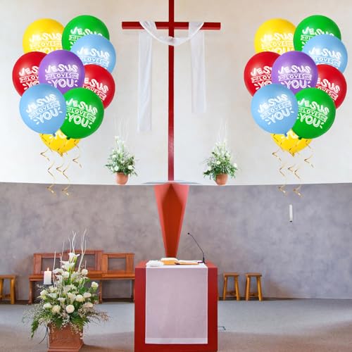 Image of Gejoy Jesus Loves You Balloon 12 Inch Latex Christian Religious Jesus Balloon Party Decor for He Is Risen Party Decor Favor Cross Church Event Birthday Sunday Supplies(Bright Colors,100 Pcs)