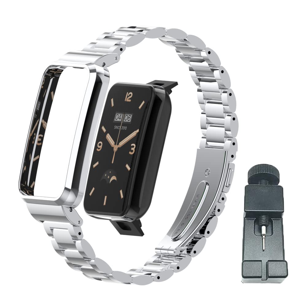 T-BLUER Compatible for Xiaomi Mi Band 7 Pro Strap,Mi Band 7 Pro Stainless Steel Metal Replacement Band Straps Watchband Accessories for Miband 7 Pro Smart Bracelet