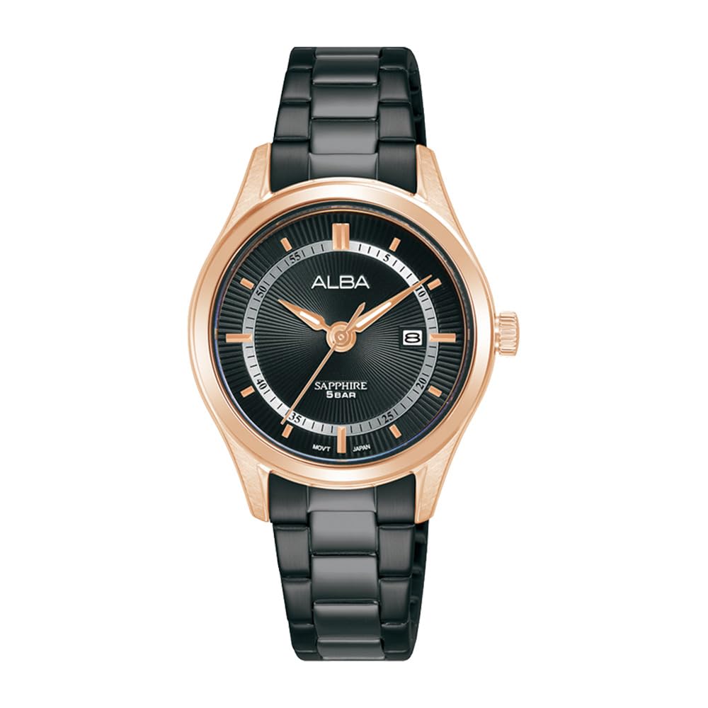 Alba Stainless Steel Women Analog Wristwatch Ah7Bp8X1, Gold Dial, Black Band (B0CD82J297) Amazon Price History, Amazon Price Tracker