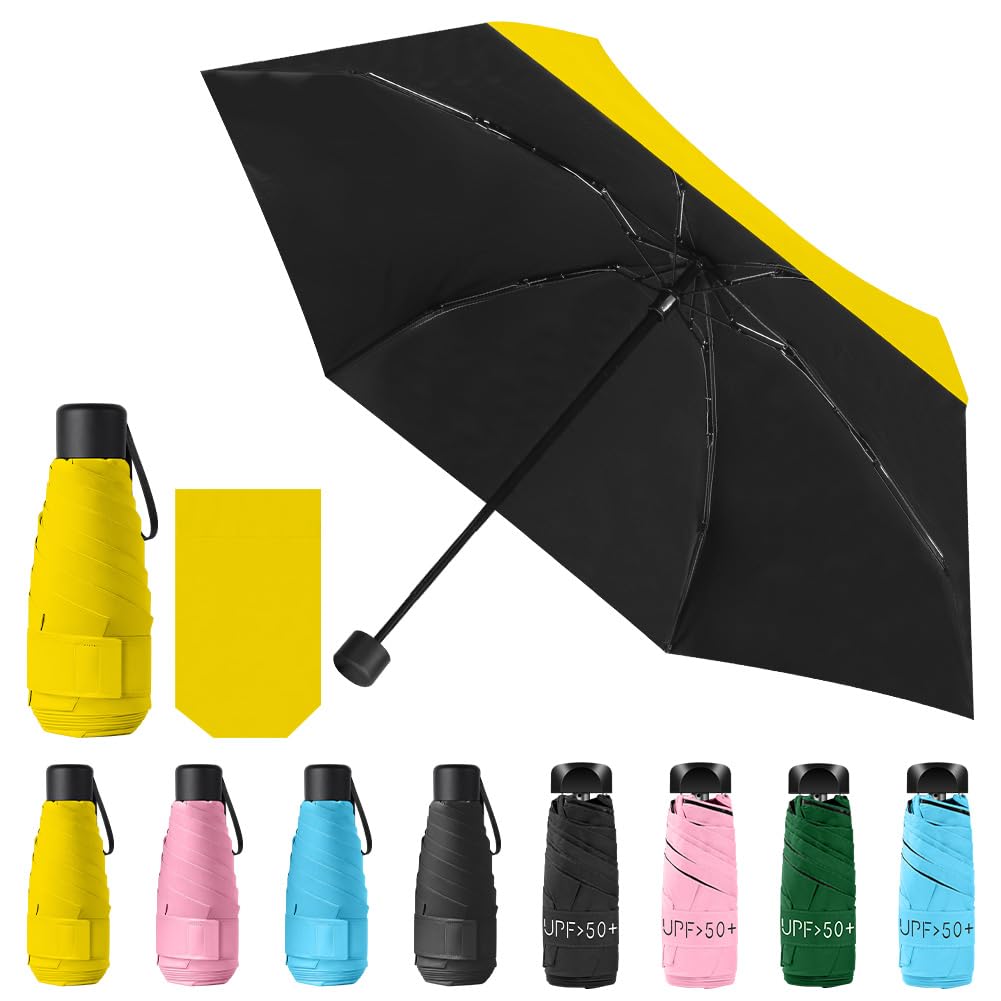 Vicloon Mini Ombrello Portatile Pieghevoli, Leggero Compatto Antivento Ombrello da Viaggio con Piatto Manico, Pioggia e UV Protezione Ombrello per Uomo e Donna