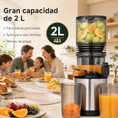 Miniatura 3 de AMZCHEF Extractor de Zumos 158 mm Boca XXL, Licuadora de Prensado en Frío para Frutas y Verduras, Slow Juicer 2L con Vaso de Pulpa y Vaso de Zumo, Fácil Limpieza, Motor Silencioso, Acero Inoxidable