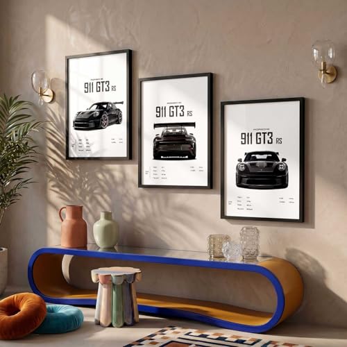 Image of kotart Big Porsche 911 Cars Framed Posters Gift Items for Boys Room Wall Decoration Bedroom Living Room Office Studio Decor | Car Poster Frame for Wall Decor Set Of 3 Size (19 X 25 inch)