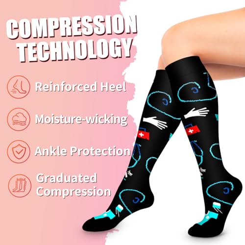 Image of Compression Socks for Women & Men Circulation (6 Pairs) 15-20 mmHg is Best Support for Athletic Running,Nurse