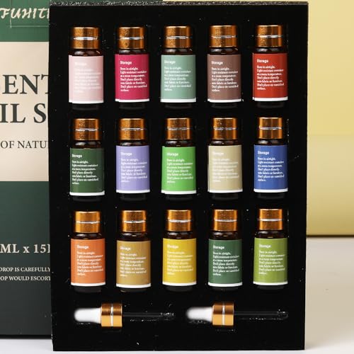 Essential Oils by FUHITIM,15 Pcs Essential Oil Set - for Diffuser, Massage, Fragrance Oil Scent for DIY Candle and Soap Making (15 * 5ML)
