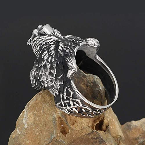 LIANXIAOXAO - Nhlzj Viking Urso Homem Guerreiro Prata Preto Anéis De Aço Inoxidável Para Homens Anel