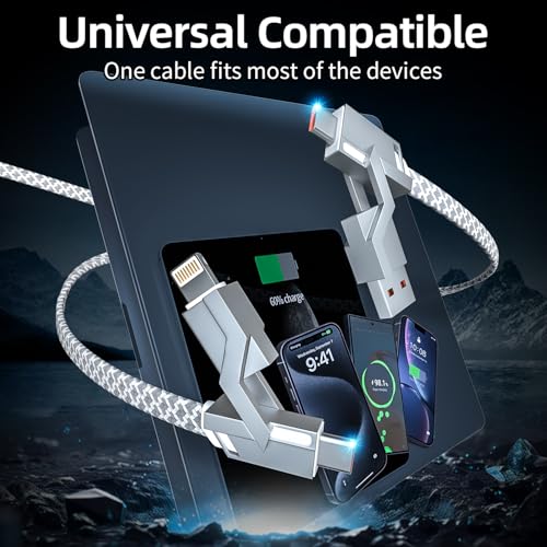 Image of 4 in 1 Charging Cable 5FT -MAX 66W USB C Cable Fast Charging, Multi Charging Cable, Multiple iPhone Charger Cord for iPhone 17 /16 /15 /14 /13 /iPad /Android /Tablets /Car and More, Cruise Travel Essentials