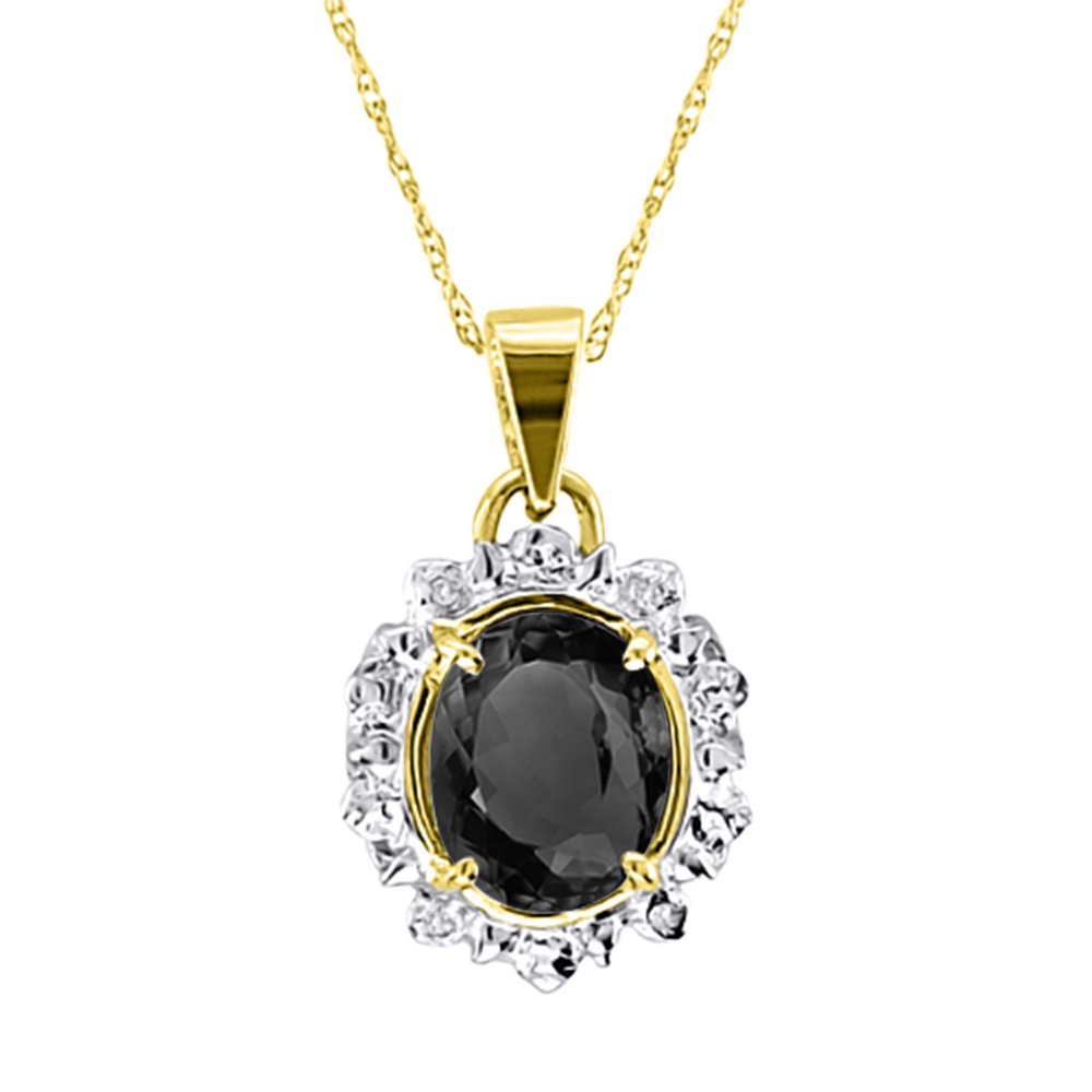 Halskette mit Onyx- und Diamant-Anhänger, Sterlingsilber, Onyx