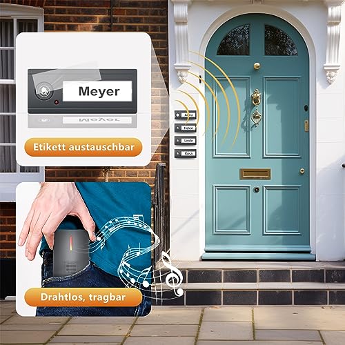 OULE GmbH Türklingel,Funkklingel Set, Funk Türklingel Kit,Kabellose Funk Türklingel,36 Melodien, bis zum 100m Reichweite Rein Batteriebetriebene Klingel (1 Sender und 2 Empfänger)